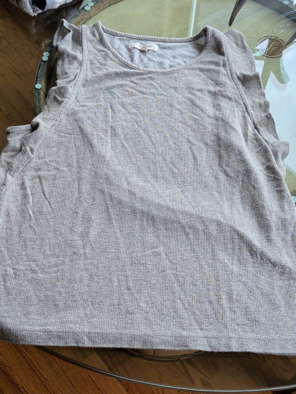 Madewell Light Gray Ribbed Knit Tank with Subtle Shimmer